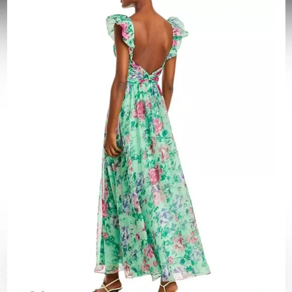 Aqua Floral Chiffon V-Neck Maxi Dress - Picture 2 of 7